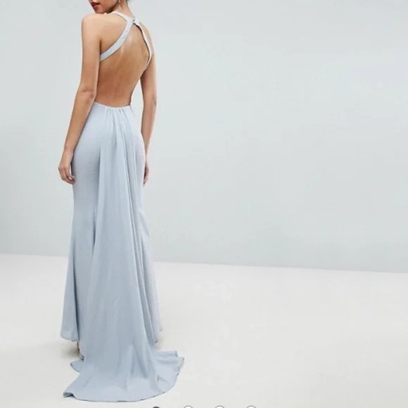 Elegant Light Blue Halter Evening Gown - Picture 2 of 3